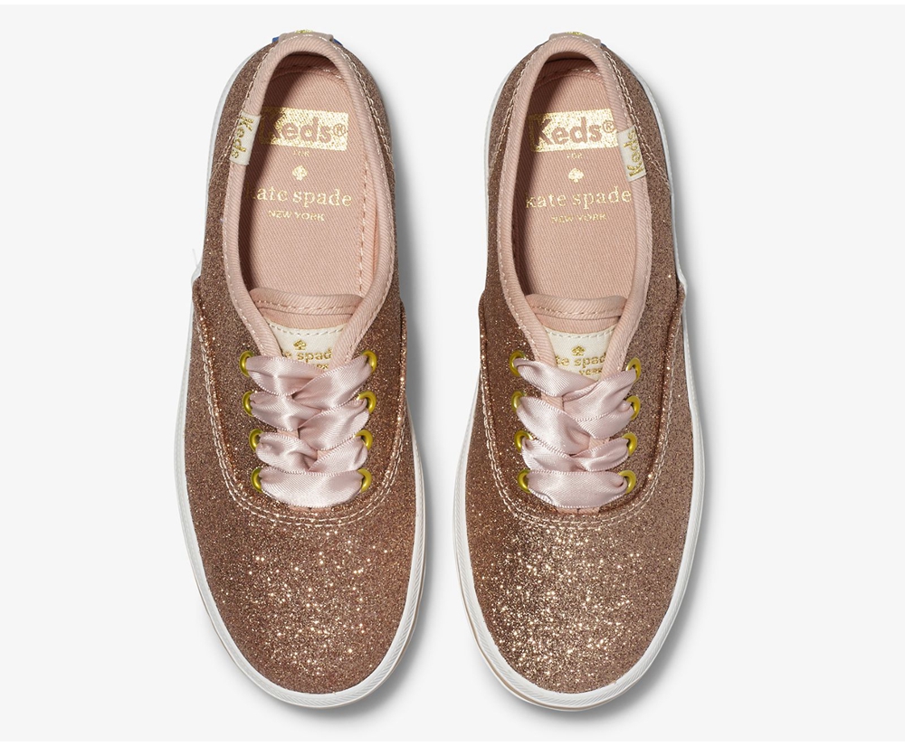 Basket Keds Enfant Rose Doré - Kate Spade New York Champion Glitter - 283-IGZYMR